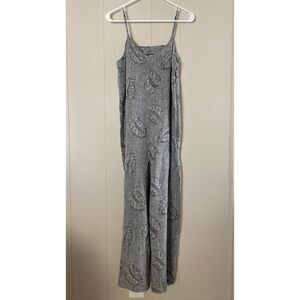Corey Lynn Calter Jumpsuit Small • Gray Botanical Leaf Print • Wide Leg Linen Bl